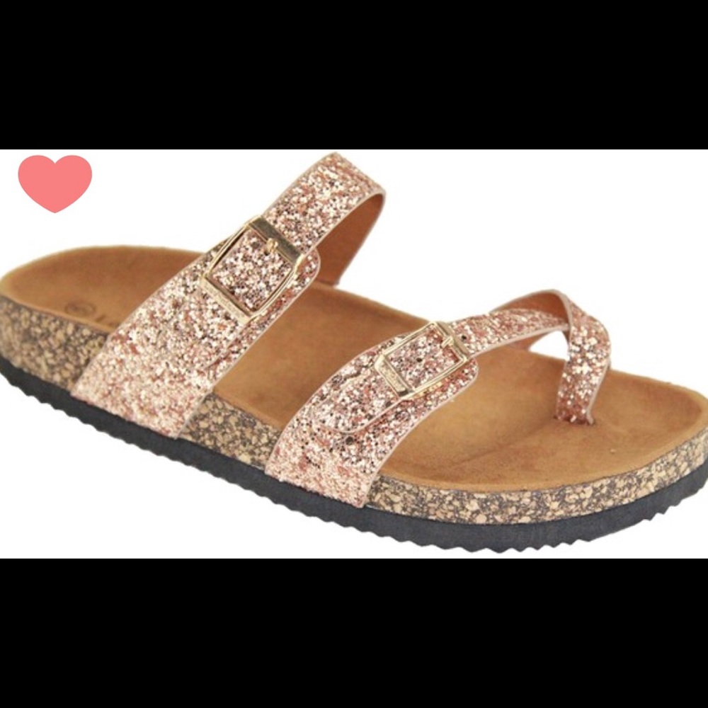 Glitter sandals rose gold